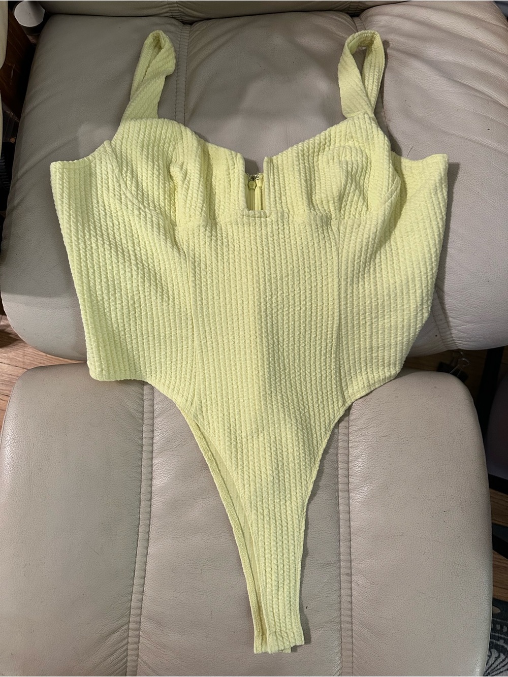 Princess Polly Textured One-Piece Bodysuit in Pale Yellow